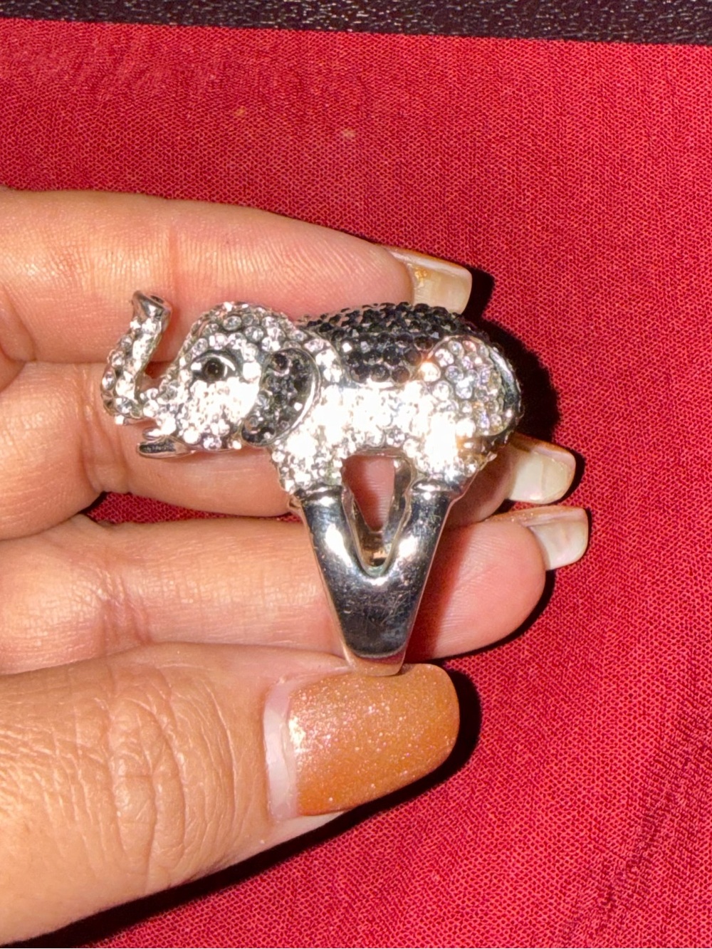 Park Lane Raja Elephant Ring with Black and Clear Crystals